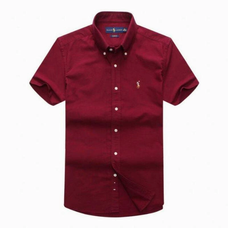 Ralph Lauren Maroon Oxford Male Short Sleeve Premium Pima Cotton Youthful Vibe