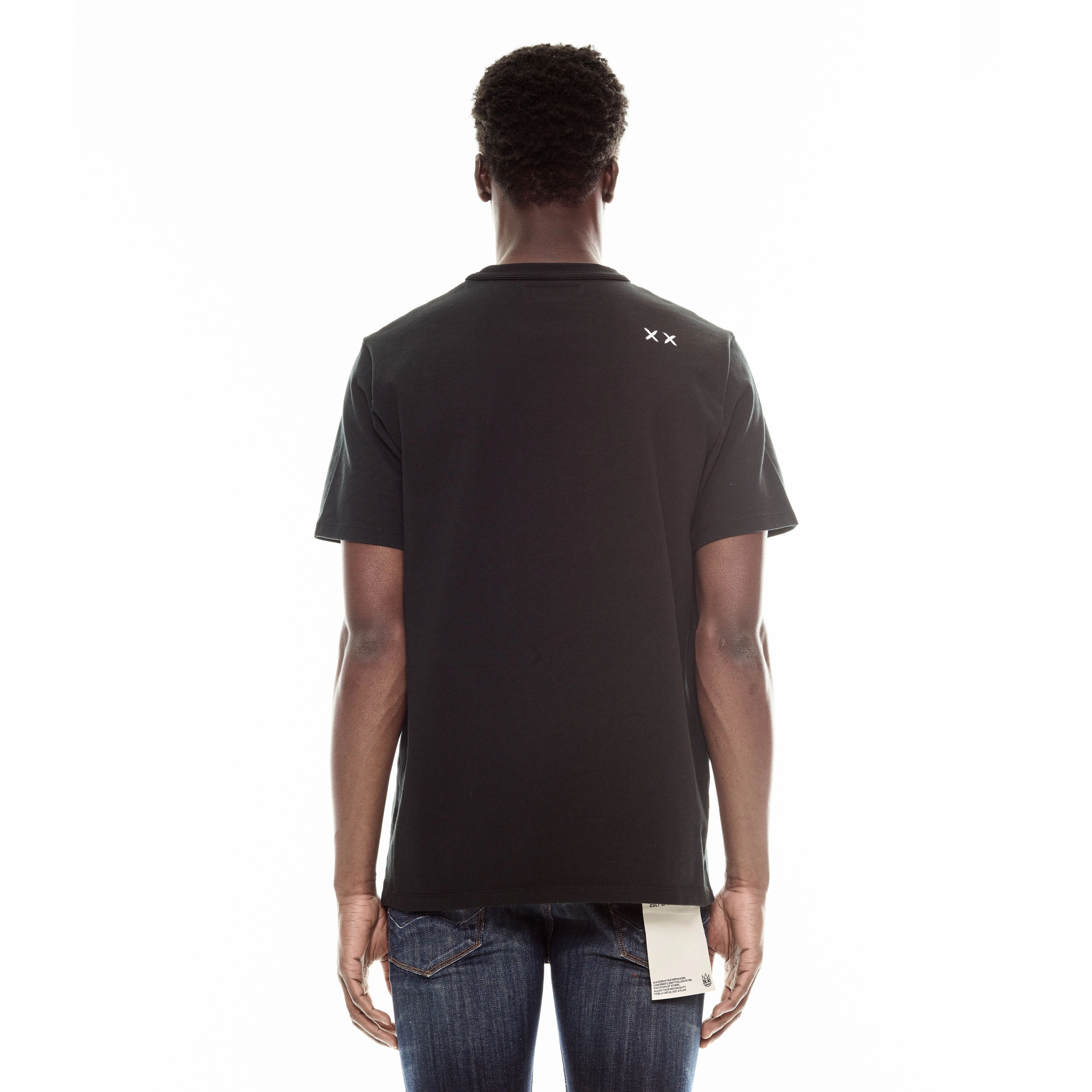 Hypoallergenic Textile Cult's Short Sleeve Crew Neck Tee "Rolling Stoned" in Pirate Black