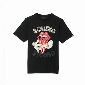 Yarn Dyed Stripes Cult's Short Sleeve Crew Neck Tee "Rolling Stoned" in Pirate Black