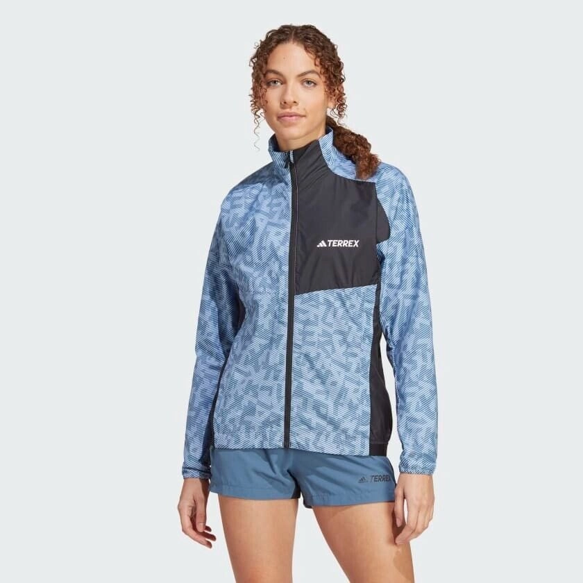 Cold Protection Wear Passport adidas Womens Terrex Trail Running Windbreaker Jacket Blue