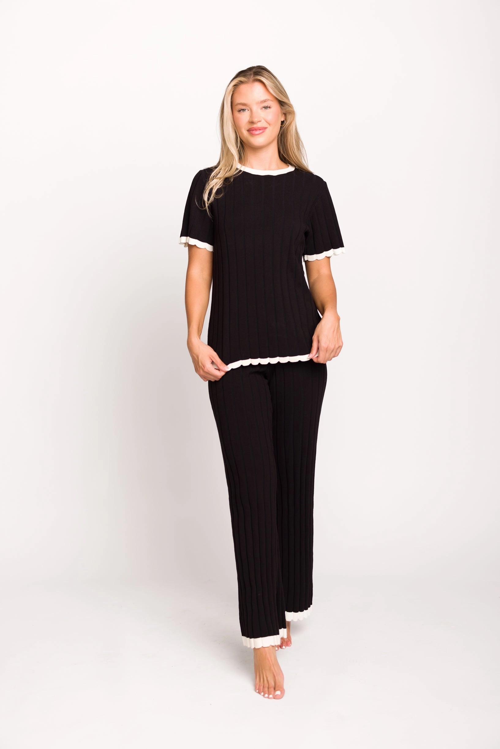 Adele Ribbed Knit Top and Pants Set in Black * Final-Sale* ArticulatedElbowShaping Circular Knit Technology