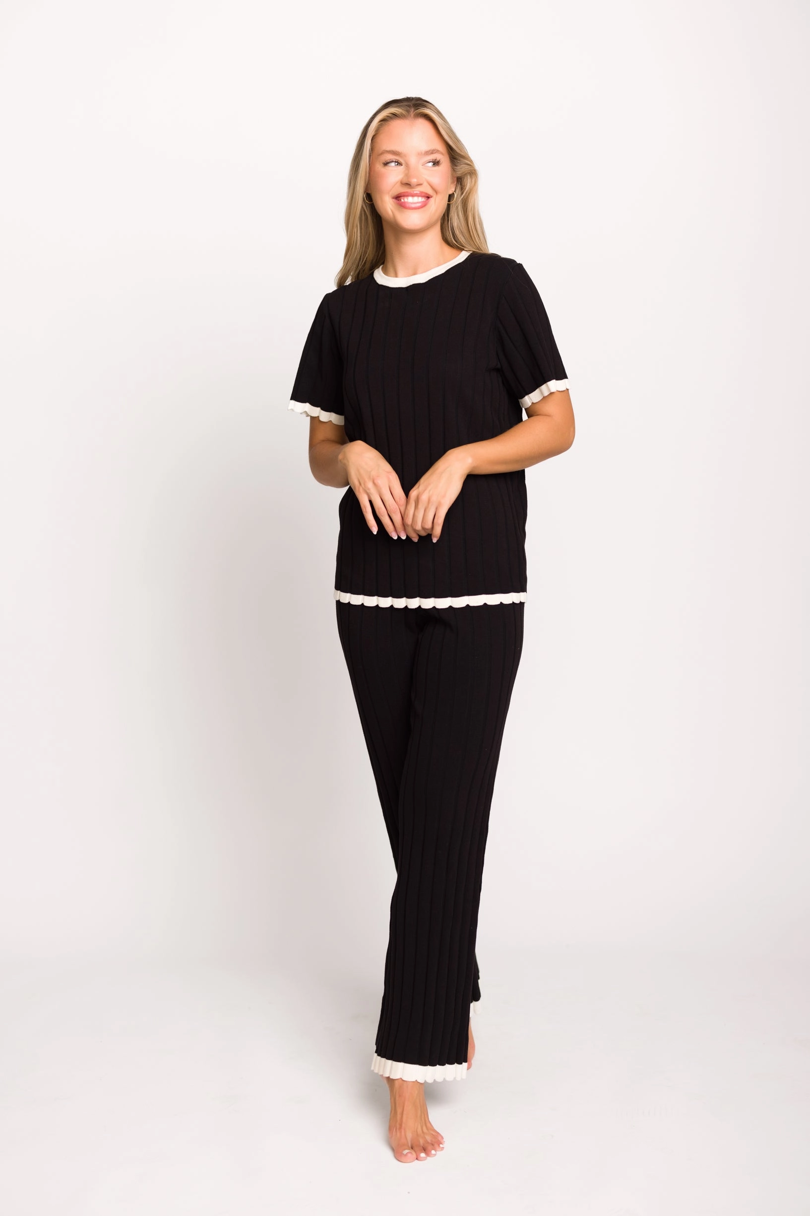 Adele Ribbed Knit Top and Pants Set in Black * Final-Sale* TearResistantWeave AntiSnagYarnProcessing