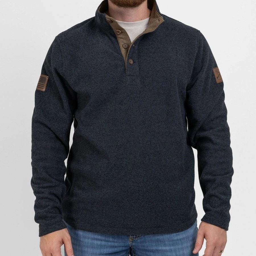 Yoke Back Design Fleece Henley - Black
