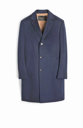 ST-PIERRE NAVY CASHMERE TOPCOAT High Collar Options Wrinkle Free Fabric