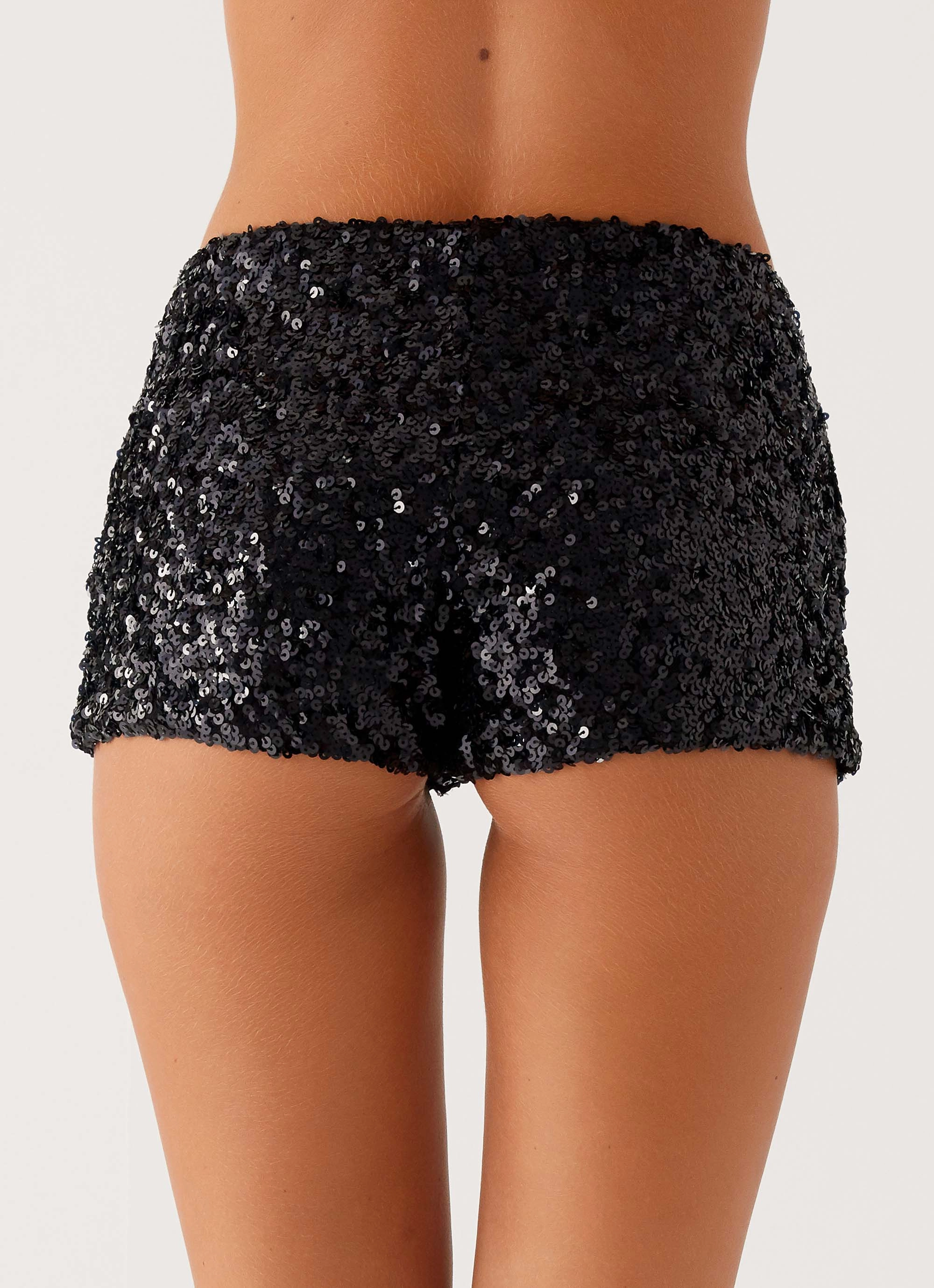 Holiday Wear After Midnight Low Rise Sequin Mini Shorts - Black