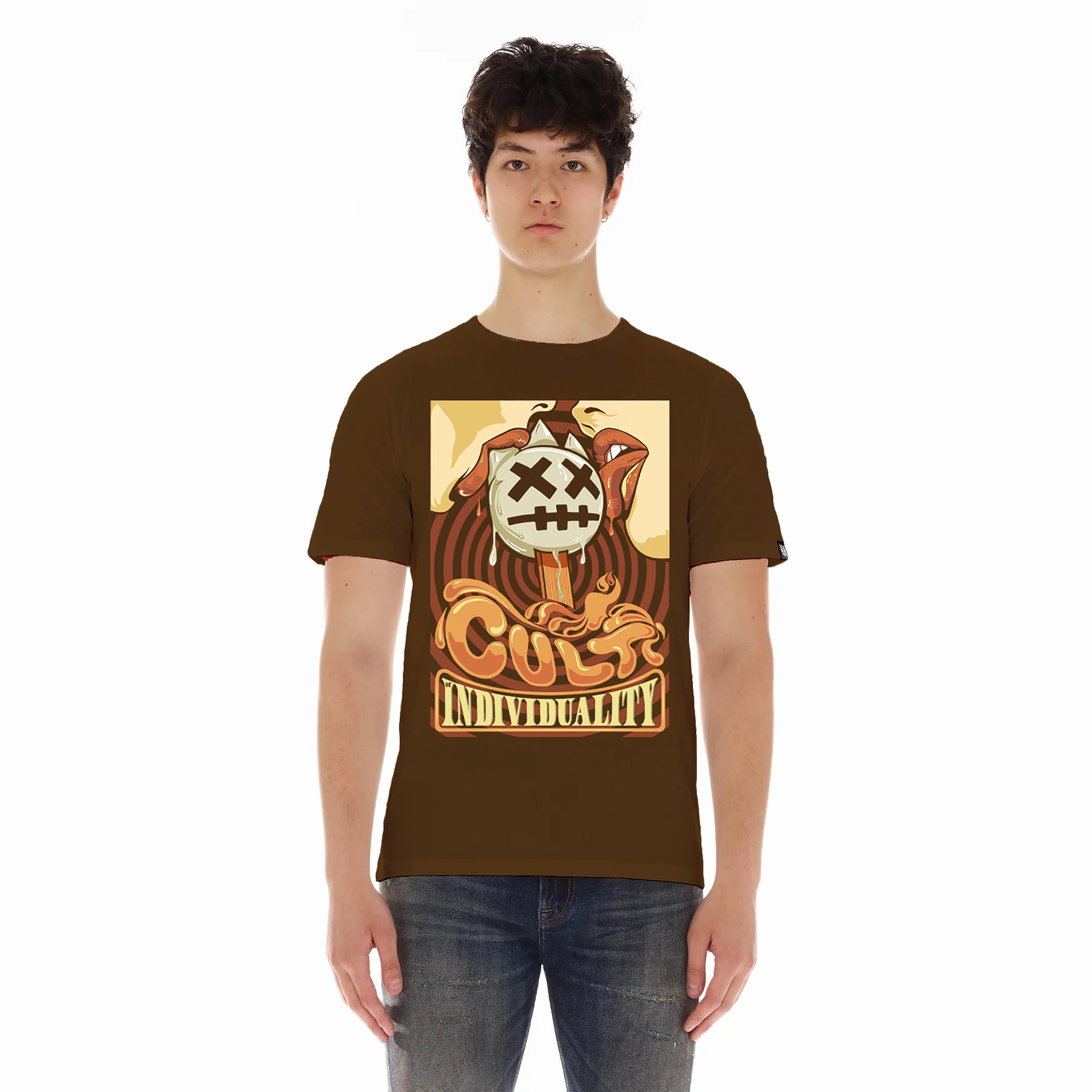 Casual Flex Design Cult's Short Sleeve Crew Neck Tee "Lollipop" in Brown