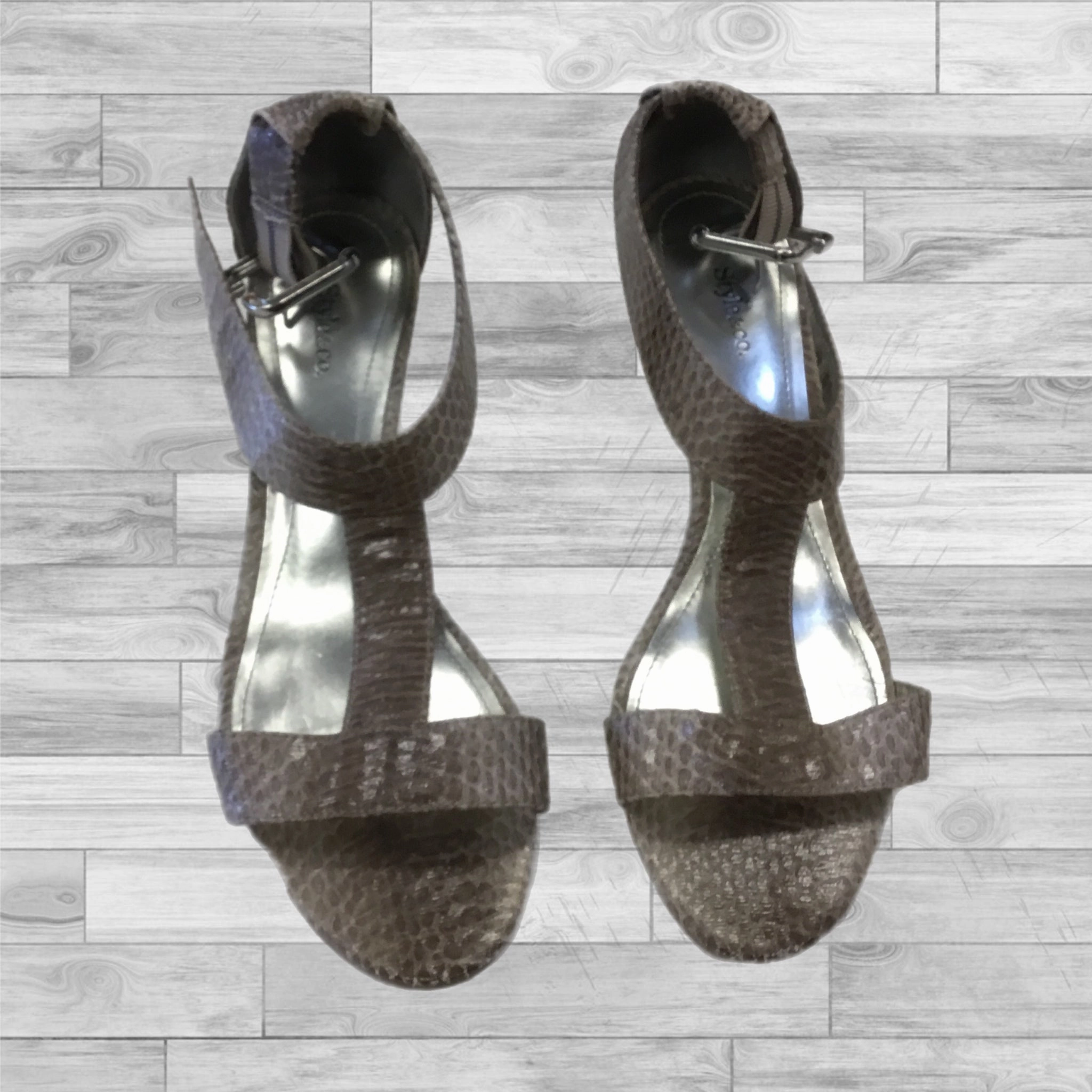 Open Toe Breathable Upper Shoes Heels Block By Style And Company In Snakeskin Print, Size: 8