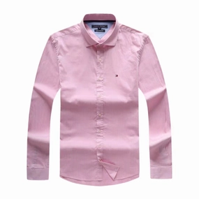 Tommy Hilfiger Straight Point Men Long Sleeve Oxford Pink Stripe Shirt Evening Elegance