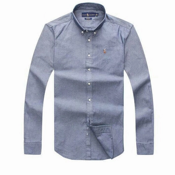 Recycled Polyester Blend Ralph Lauren Grey Small Pony Long Sleeve Oxford