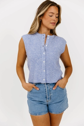 Fashionable Fit Analeigh Sleeveless Ribbed Knit Vest in Blue