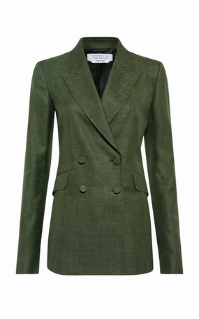 Angela Blazer in Olive Virgin Wool Silk with Linen Luxury Office Style