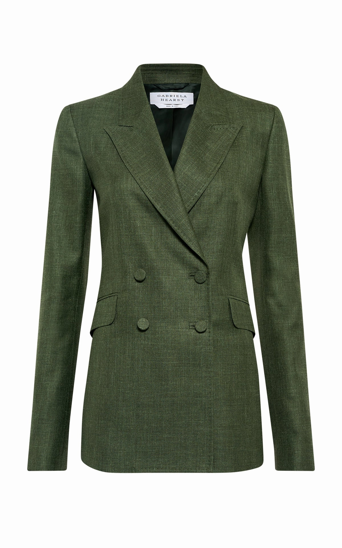 Angela Blazer in Olive Virgin Wool Silk with Linen Luxury Office Style