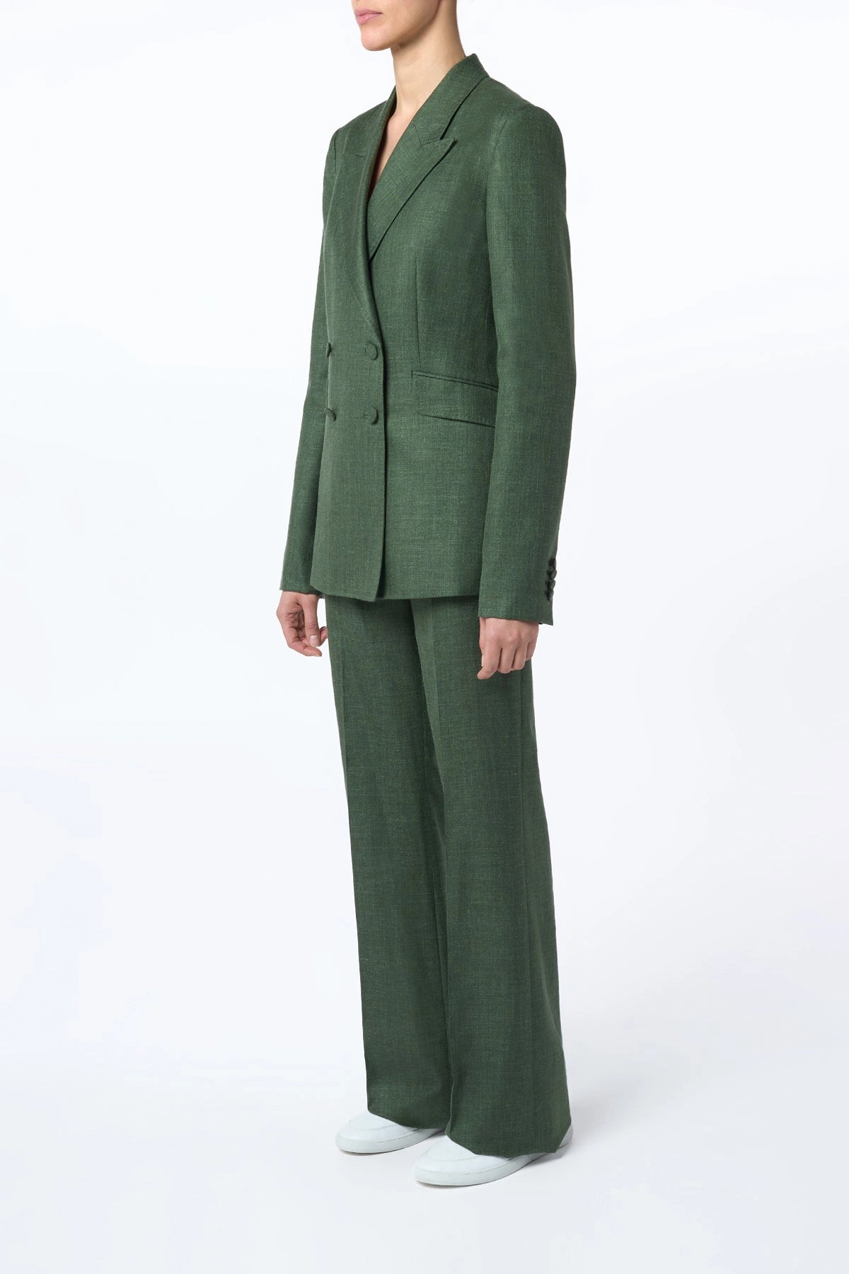 Angela Blazer in Olive Virgin Wool Silk with Linen Workday Comfort
