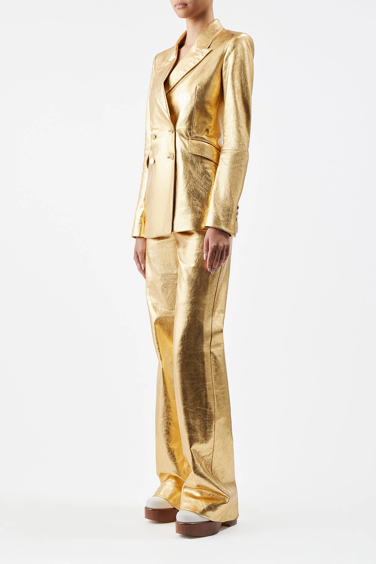 Vesta Pant in Gold Metallic Nappa Leather Perfect Design Contemporary Comfort