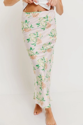 Faux Leather Graceful Look Belinda Summer Blossom Maxi Skirt in Baby Pink *Final-Sale*