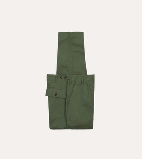 Olive Cotton Fatigue Trouser Curved Waistline