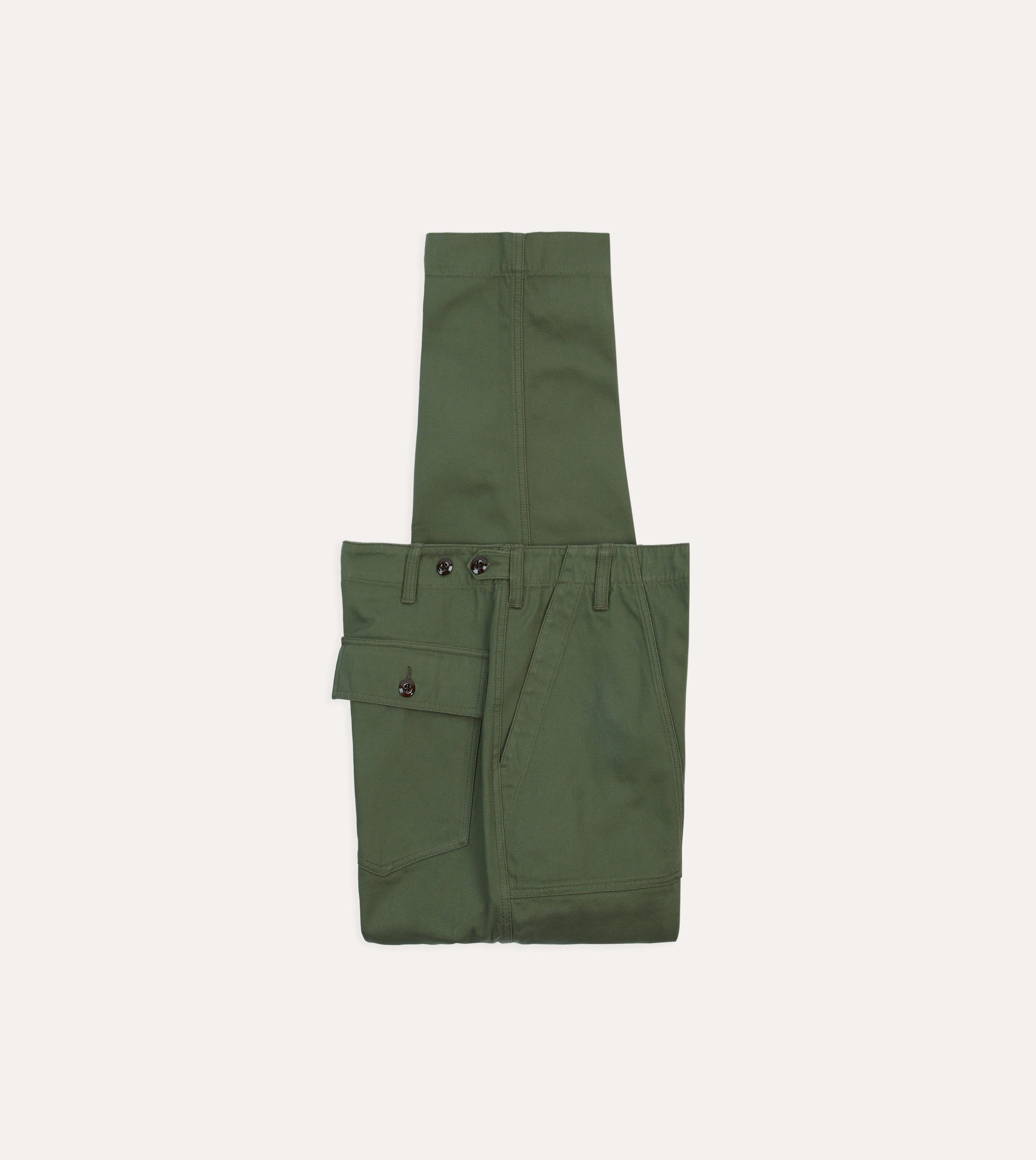 Olive Cotton Fatigue Trouser Curved Waistline