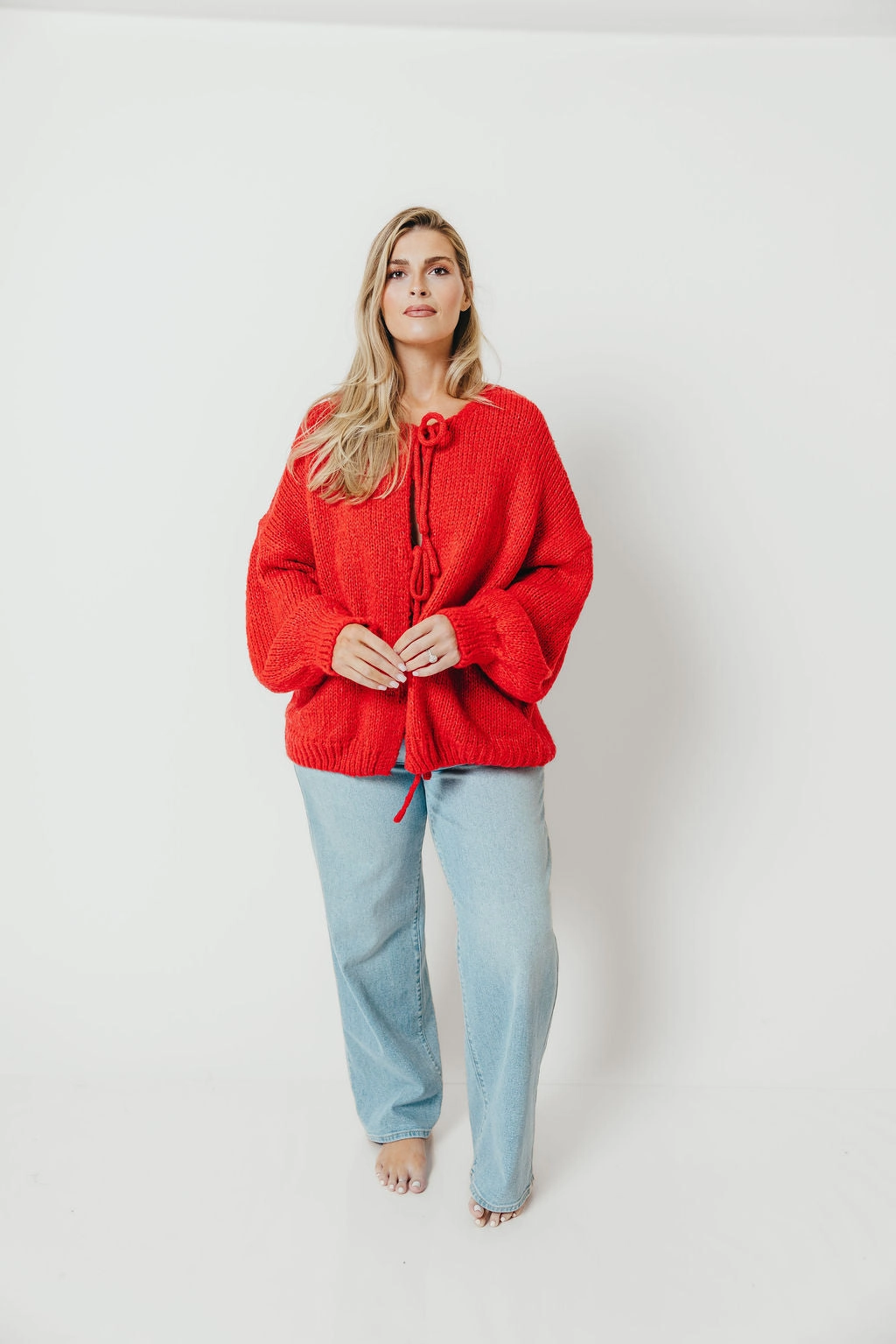 BioBased Fiber Janine Tie Front Cardigan Top in Red