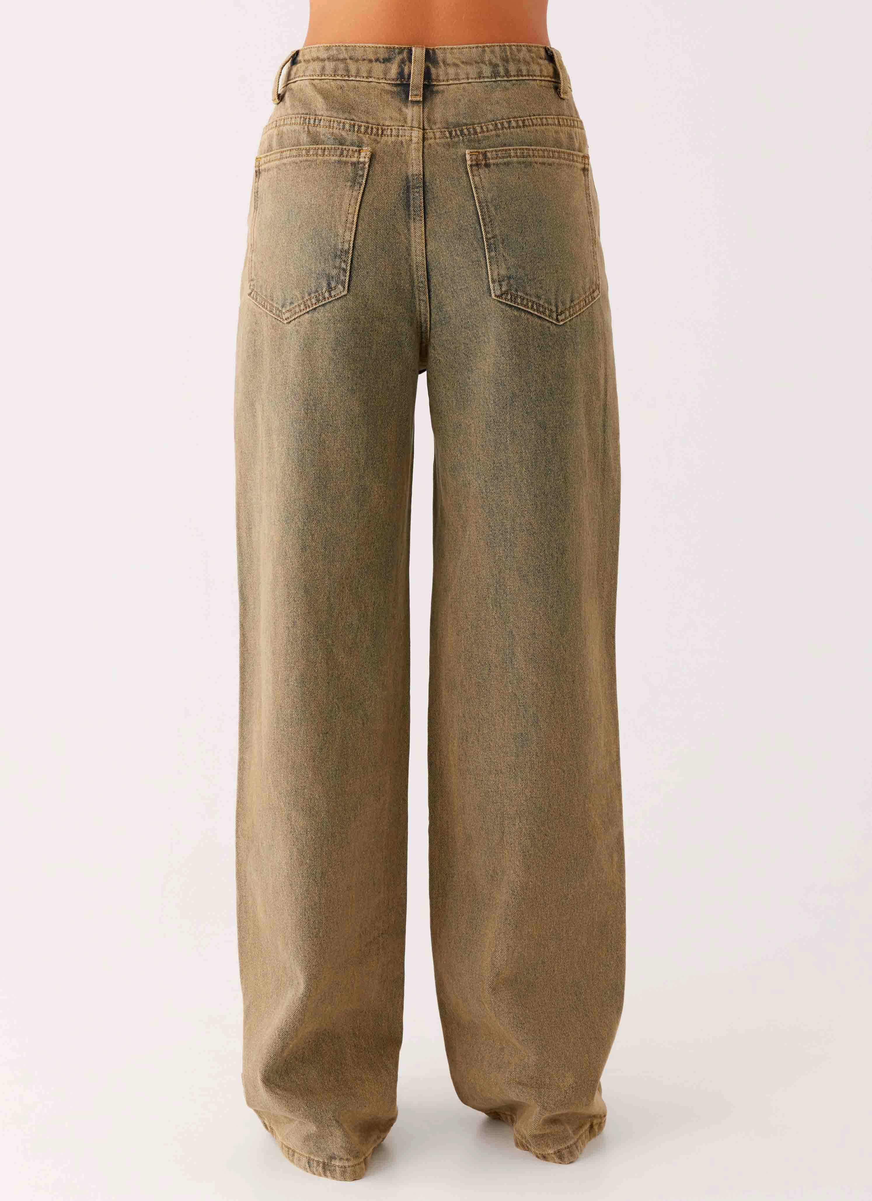 Back Again Straight Leg Denim Jeans - Brown Sand Wash Non Fading Technology