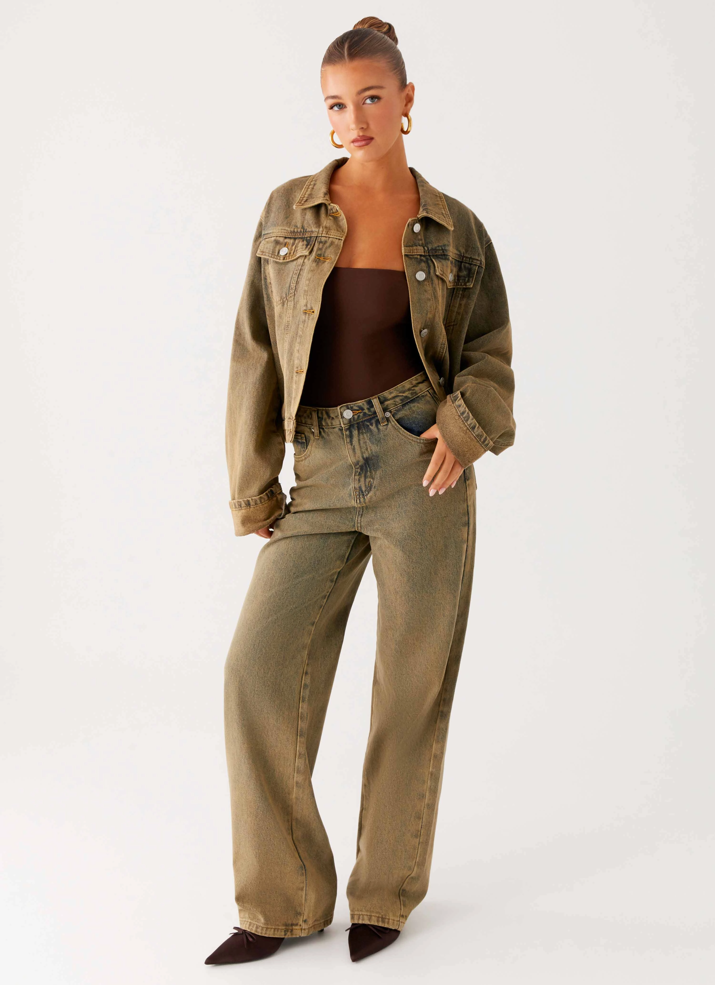 Back Again Straight Leg Denim Jeans - Brown Sand Wash Fashion Must-Have