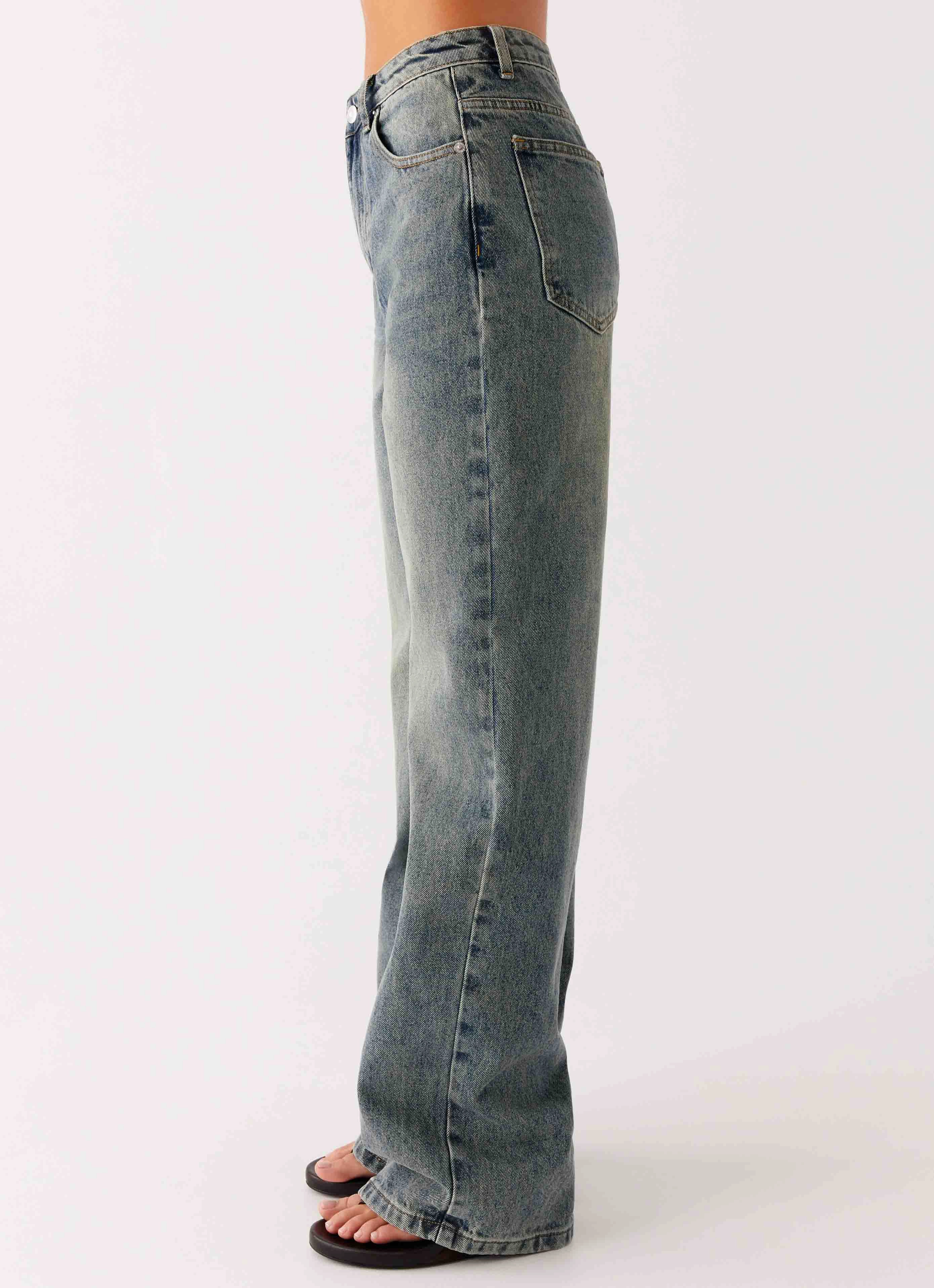 Modern Minimalist Fashion Lover comfortable length Back Again Straight Leg Denim Jeans - Dirty Wash
