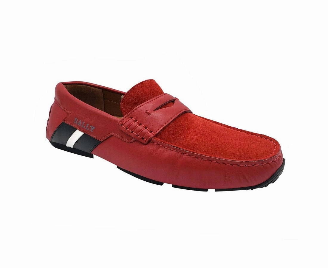 Bally Men's Piotre Leather / Suede With  /  Web Logo Slip On Loafer Shoes Shockproof Heel Versatile Leather Shoes
