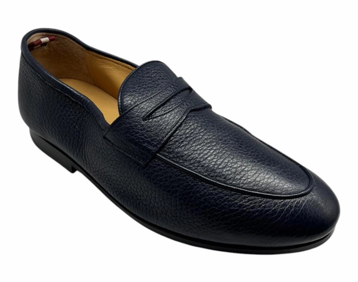 Bally Plumy 6300443 Men's Midnight Calf Grained Leather Loafers Style Mood Street Roam