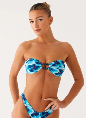 Beach Bound Strapless Bikini Top - Turquoise Floral Day To Night Anti Chafing Edges