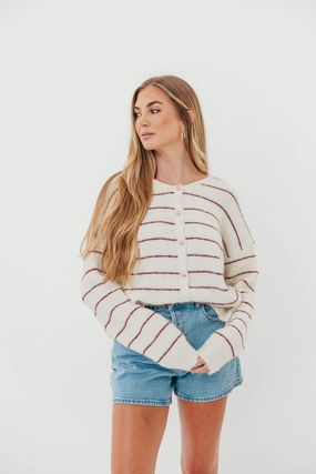 Non Chafe Armholes LowImpact Dye Process Bellevue Cardigan Top in Cream Burgundy