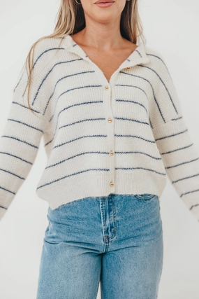 Bellevue Cardigan Top in Ivory Navy AllPurpose Design