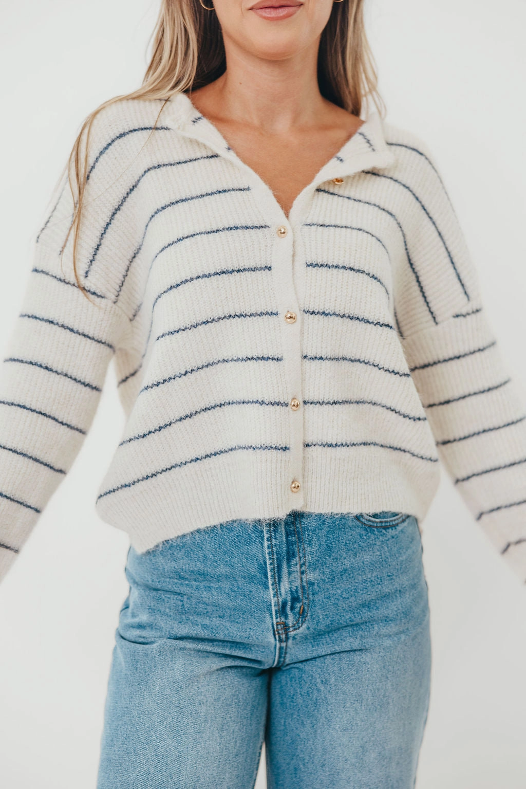 Bellevue Cardigan Top in Ivory Navy AllPurpose Design