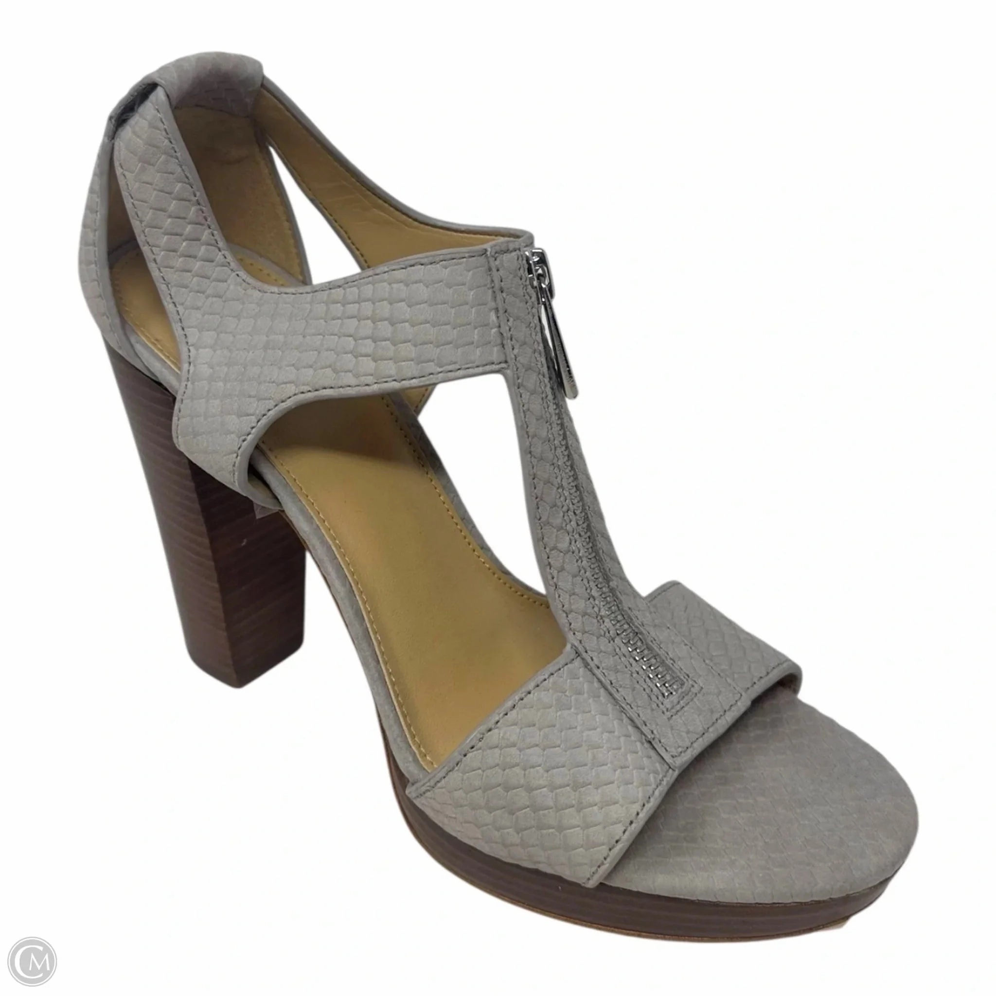 High Style Fashionable Sandals Berkley Sandal Shoes Heels Block By Michael By Michael Kors In Grey, Size: 7