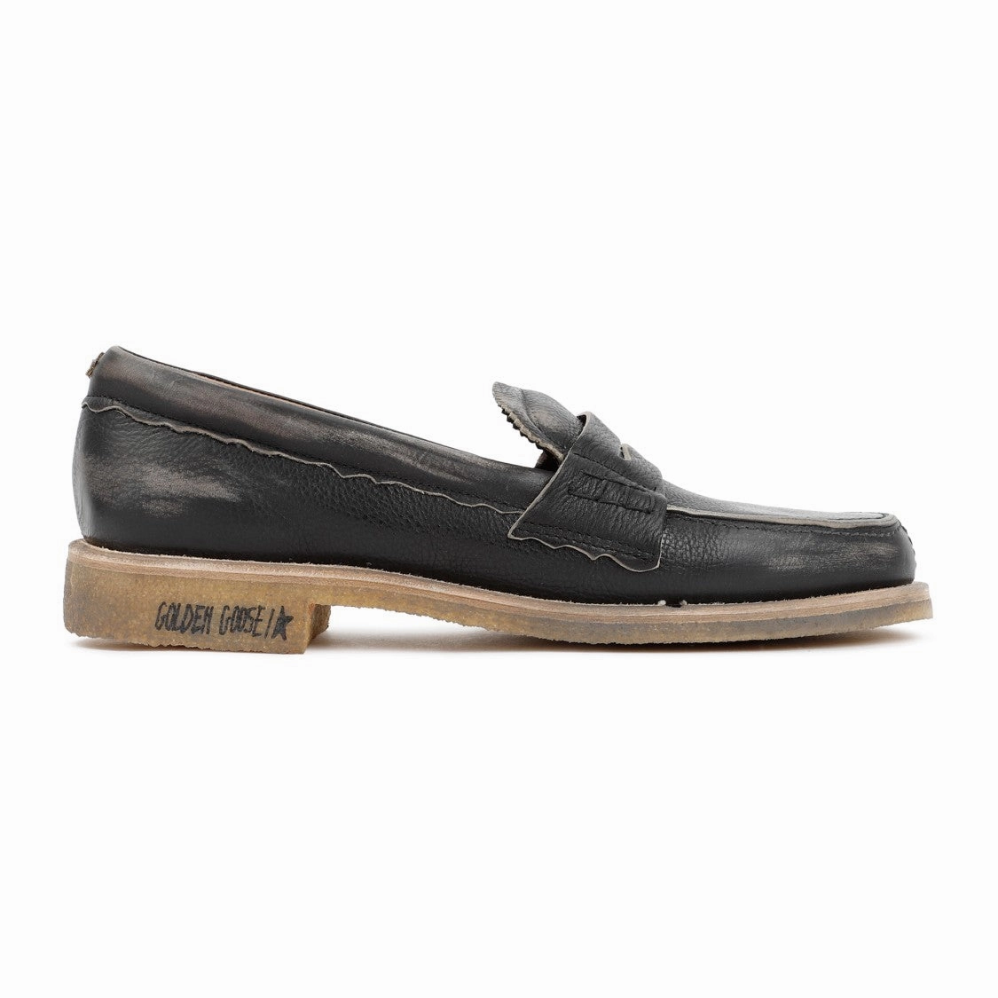 Black Leather Jerry Loafers With Distressed Finish Soft Material Shady Path
