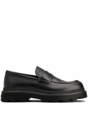 Open Steps Black Leather Loafers