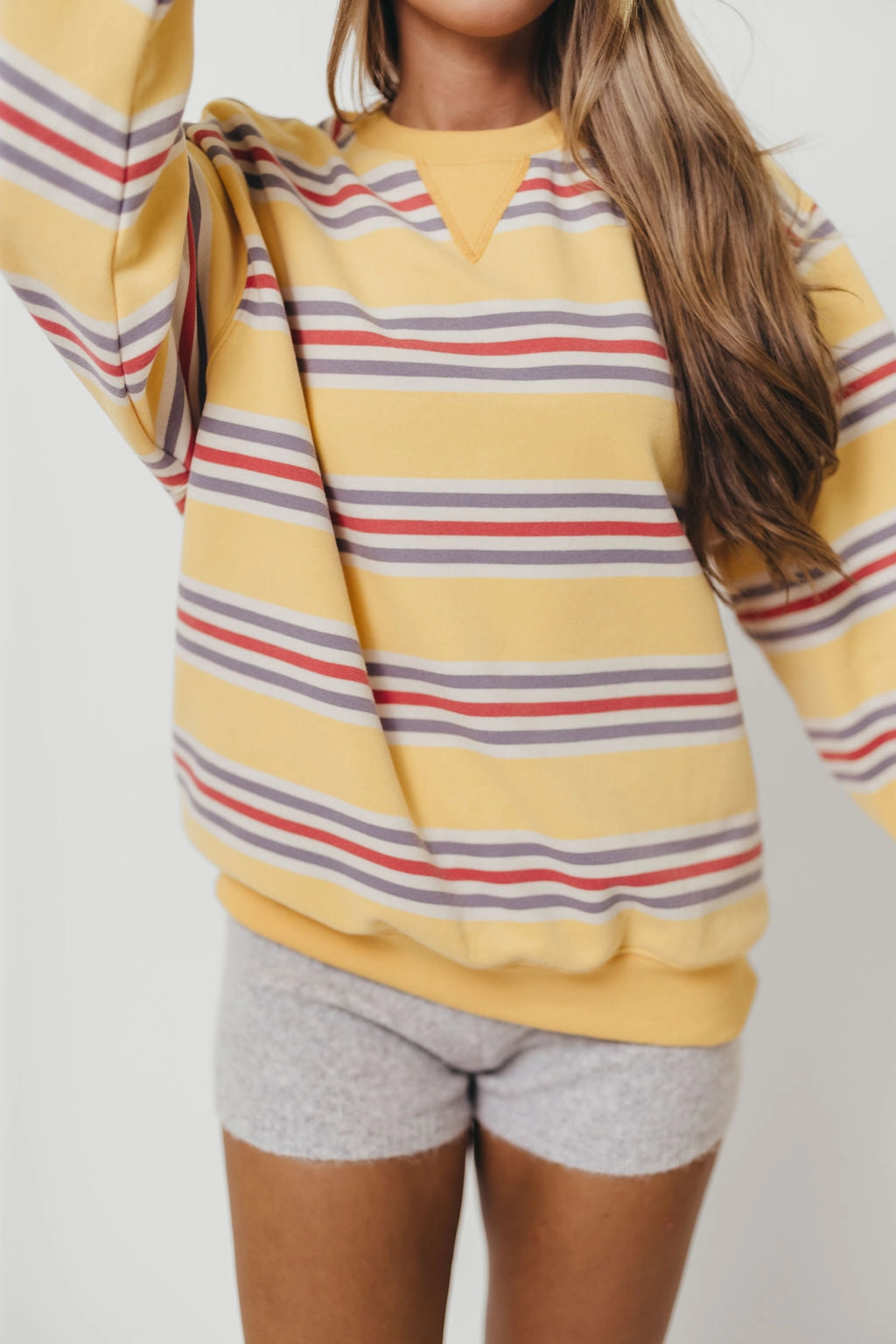 NonFadeFinish YarnDyedFabric Blake Retro Striped Crewneck Sweatshirt in Mustard