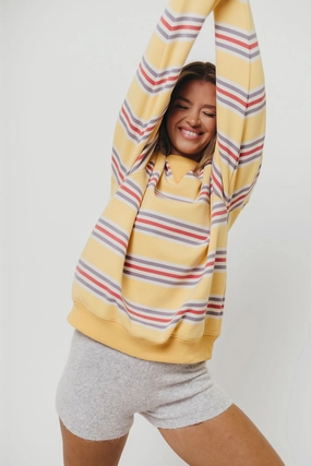 EcoFriendlyDye Blake Retro Striped Crewneck Sweatshirt in Mustard