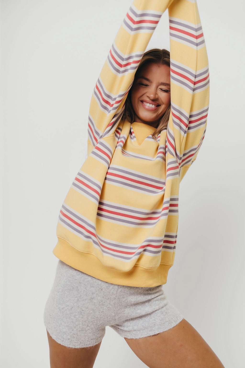 EcoFriendlyDye Blake Retro Striped Crewneck Sweatshirt in Mustard