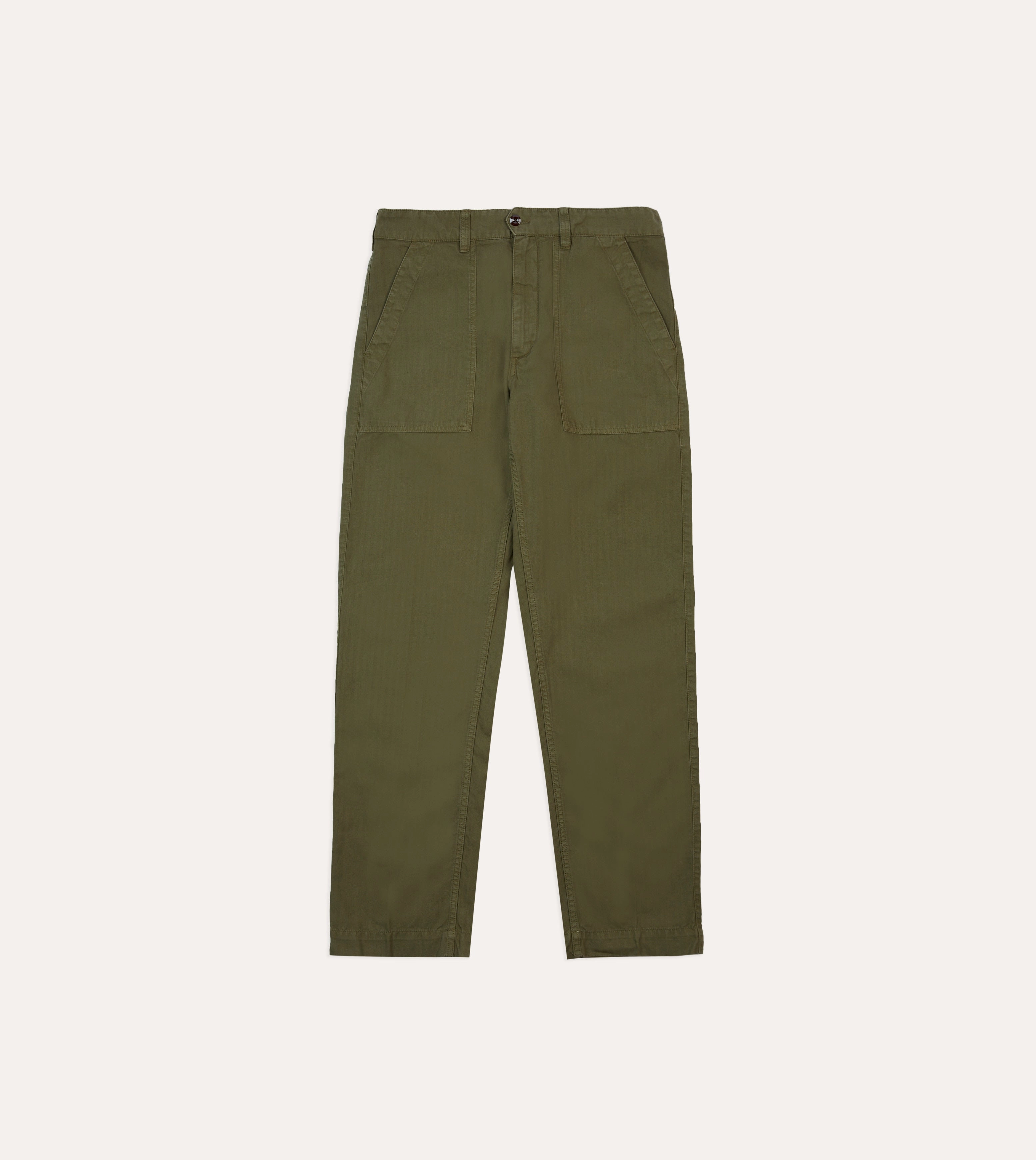 Olive Cotton-Linen Herringbone Fatigue Trouser All Season Versatility Zip-off legs