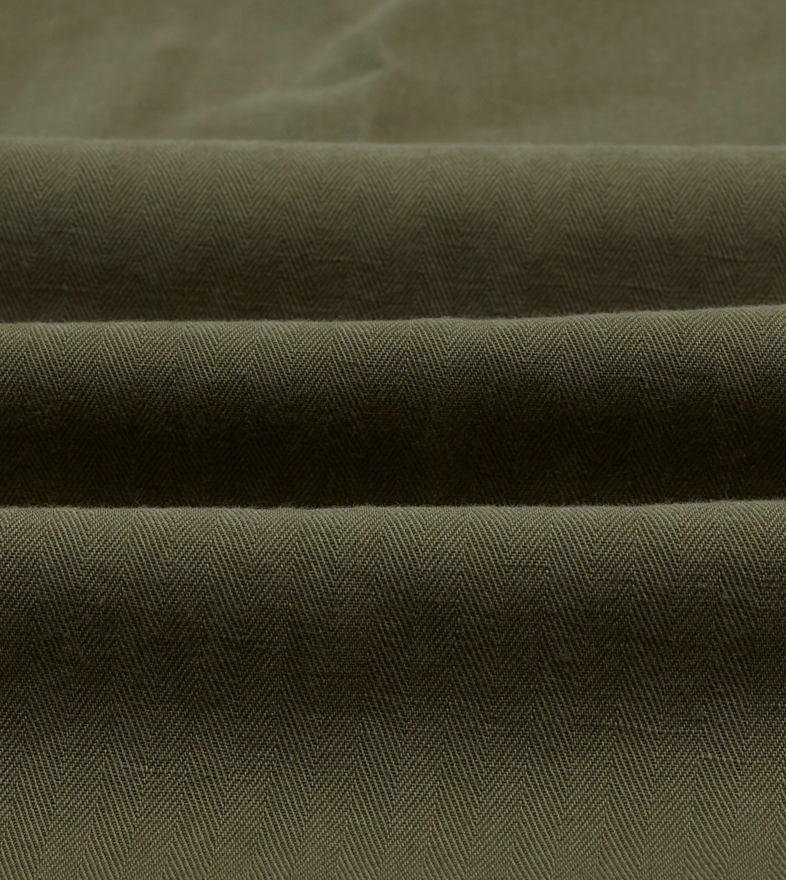 Compact Fit Olive Cotton-Linen Herringbone Fatigue Trouser