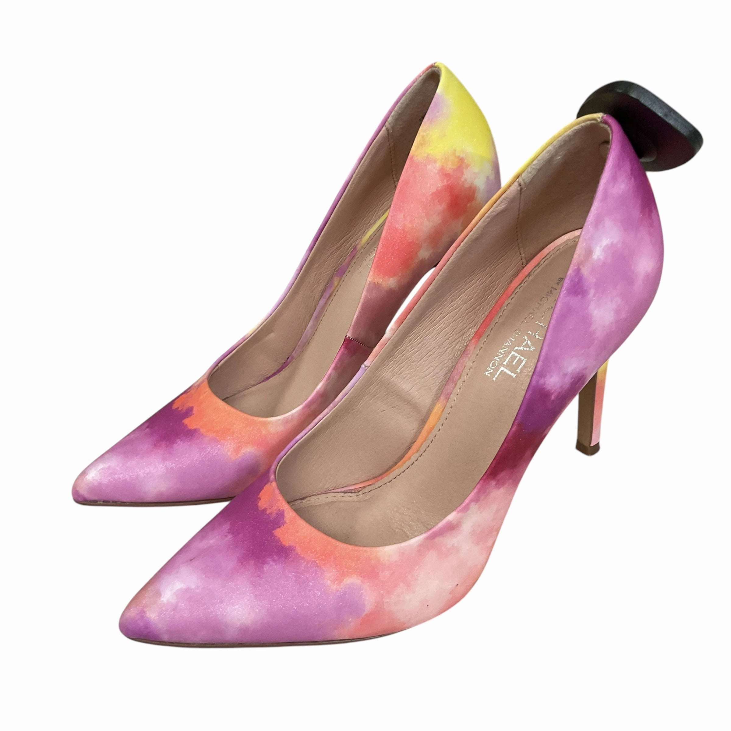 Patent Look Shoes Heels Stiletto By Michael Shannon In Orange & Purple, Size:8.5