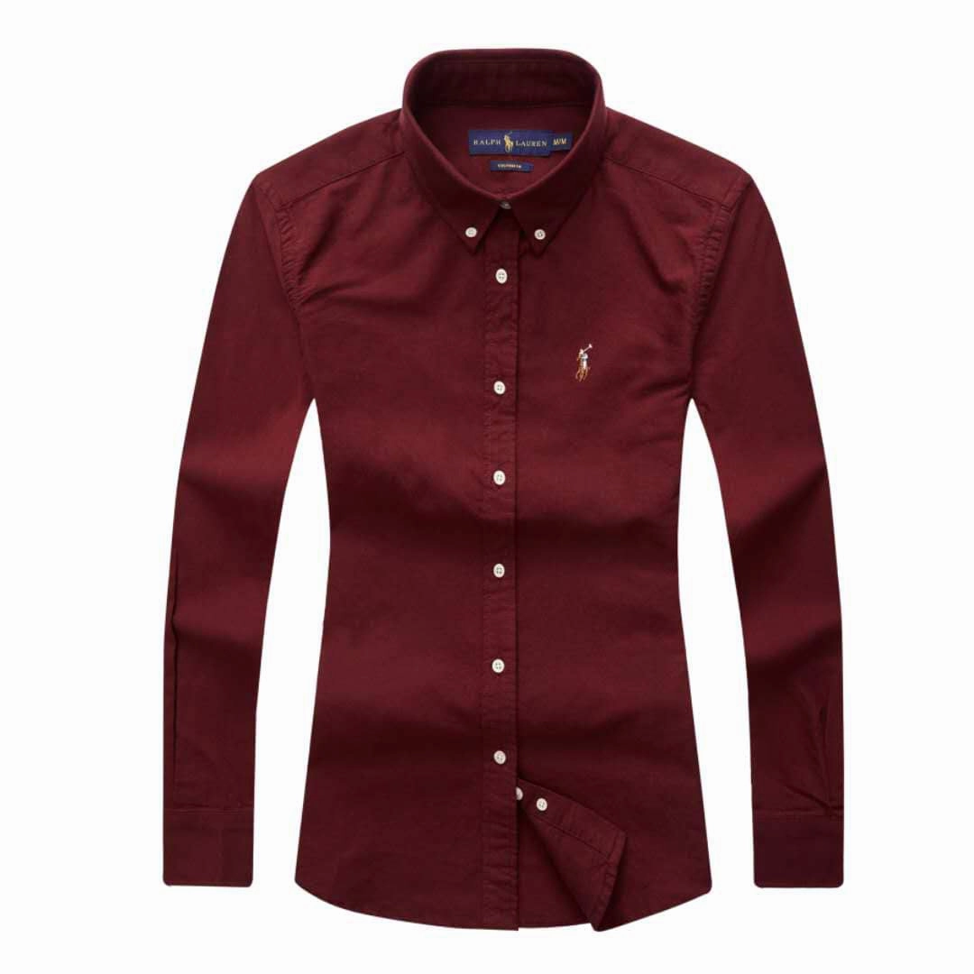 Neutral Colors Female Long Sleeve Work Shirts Oxford RL Maroon