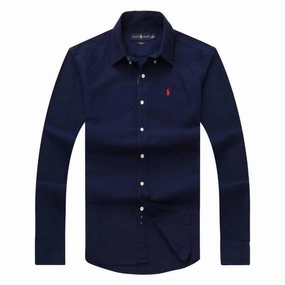 Roomy Cut Ralph Lauren Male Long Sleeve Navy Blue Oxford