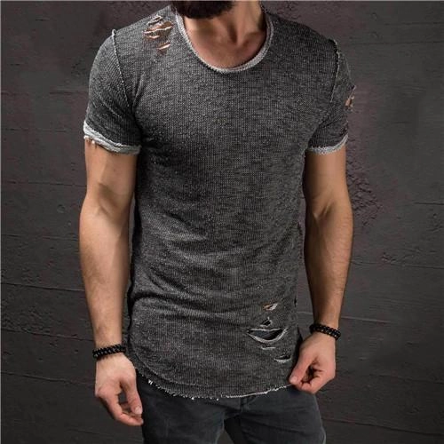 West Louis? Ripped Slim Fit Cotton T-Shirt Flexible Movement