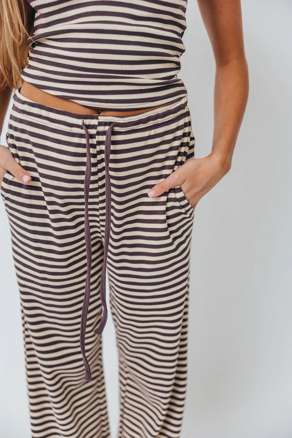 Street Ready Breton Striped Knit Drawstring Pants in Charcoal