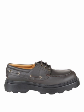 Retro Touch Neat Power Brown Leather Loafers With Rounded Toe And Chunky Sole