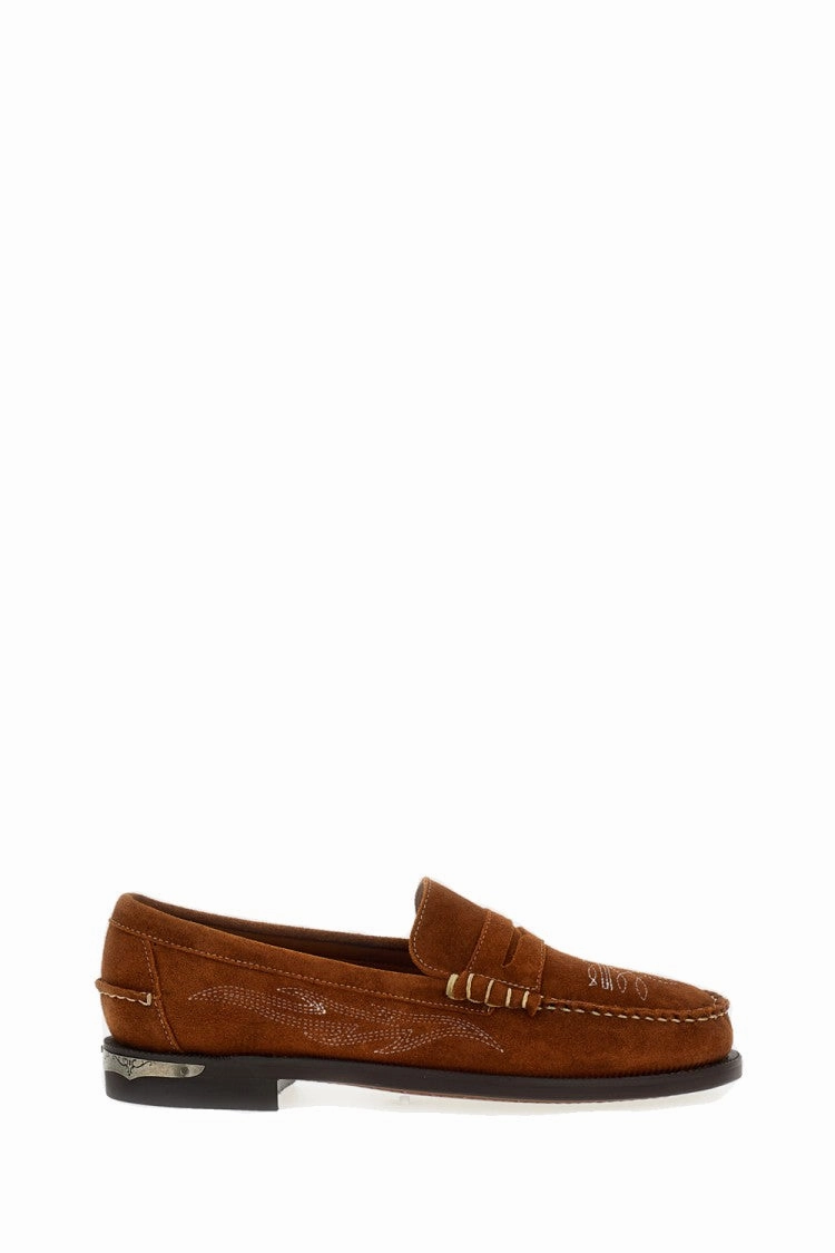 Sure Step Brown Suede Loafers With Decorative Stitching