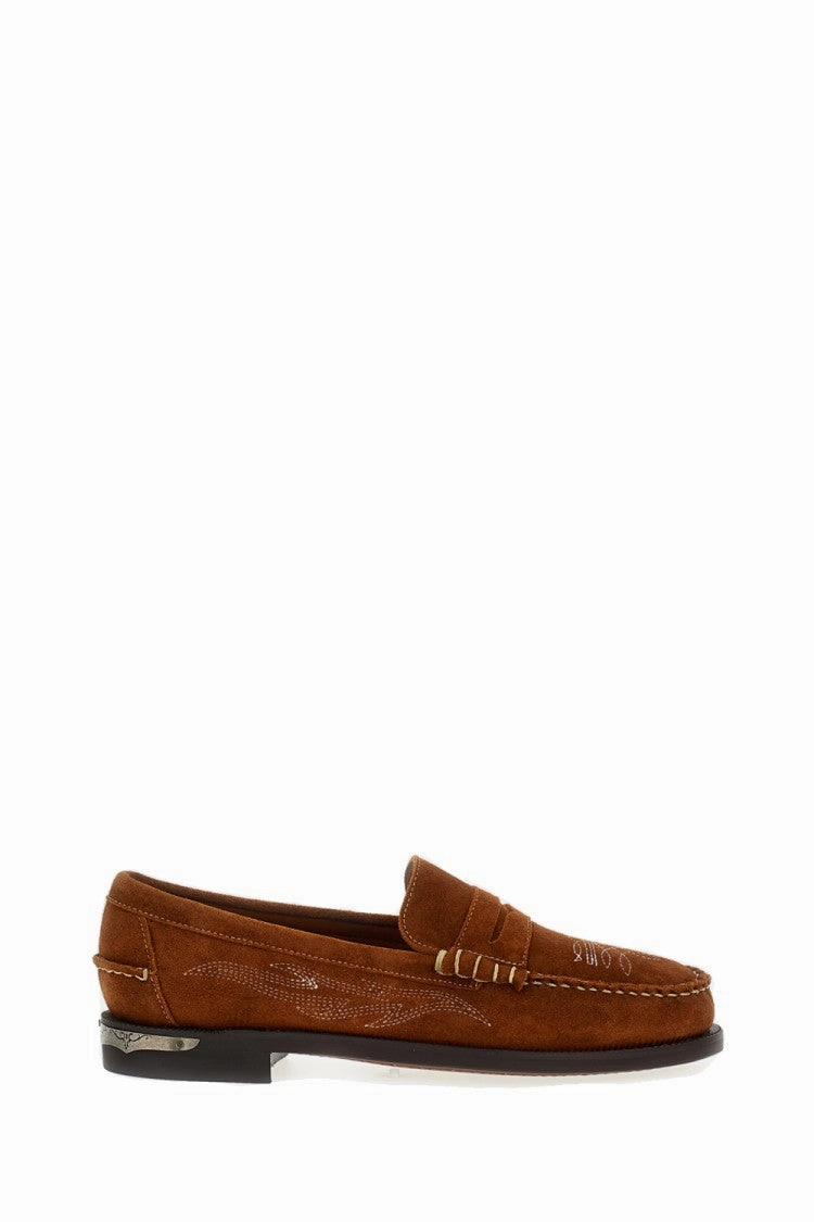 Trendy Footwear Brown Suede Loafers With Decorative Stitching