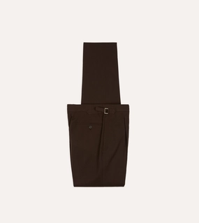 Brown Wool-Cotton Single Pleat Trouser Reinforced Knees