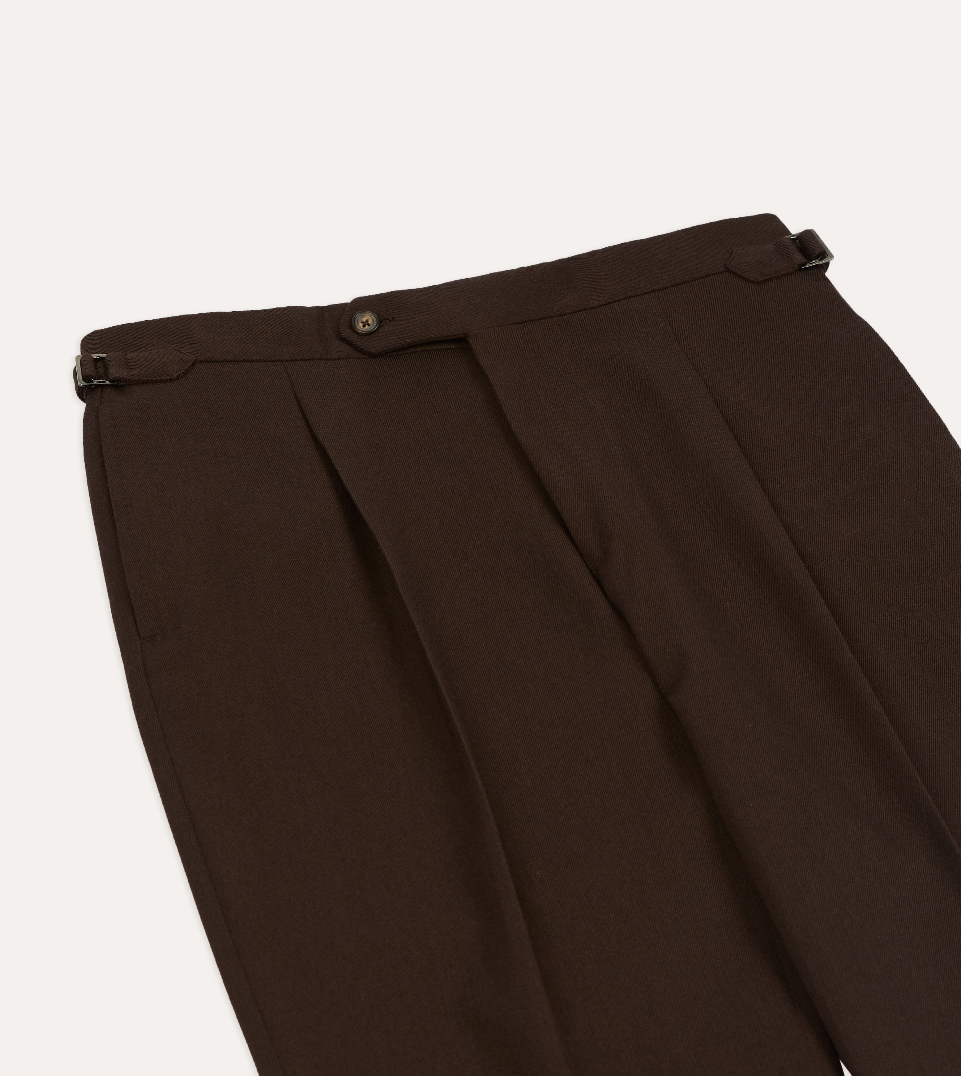 Neutral Look Brown Wool-Cotton Single Pleat Trouser