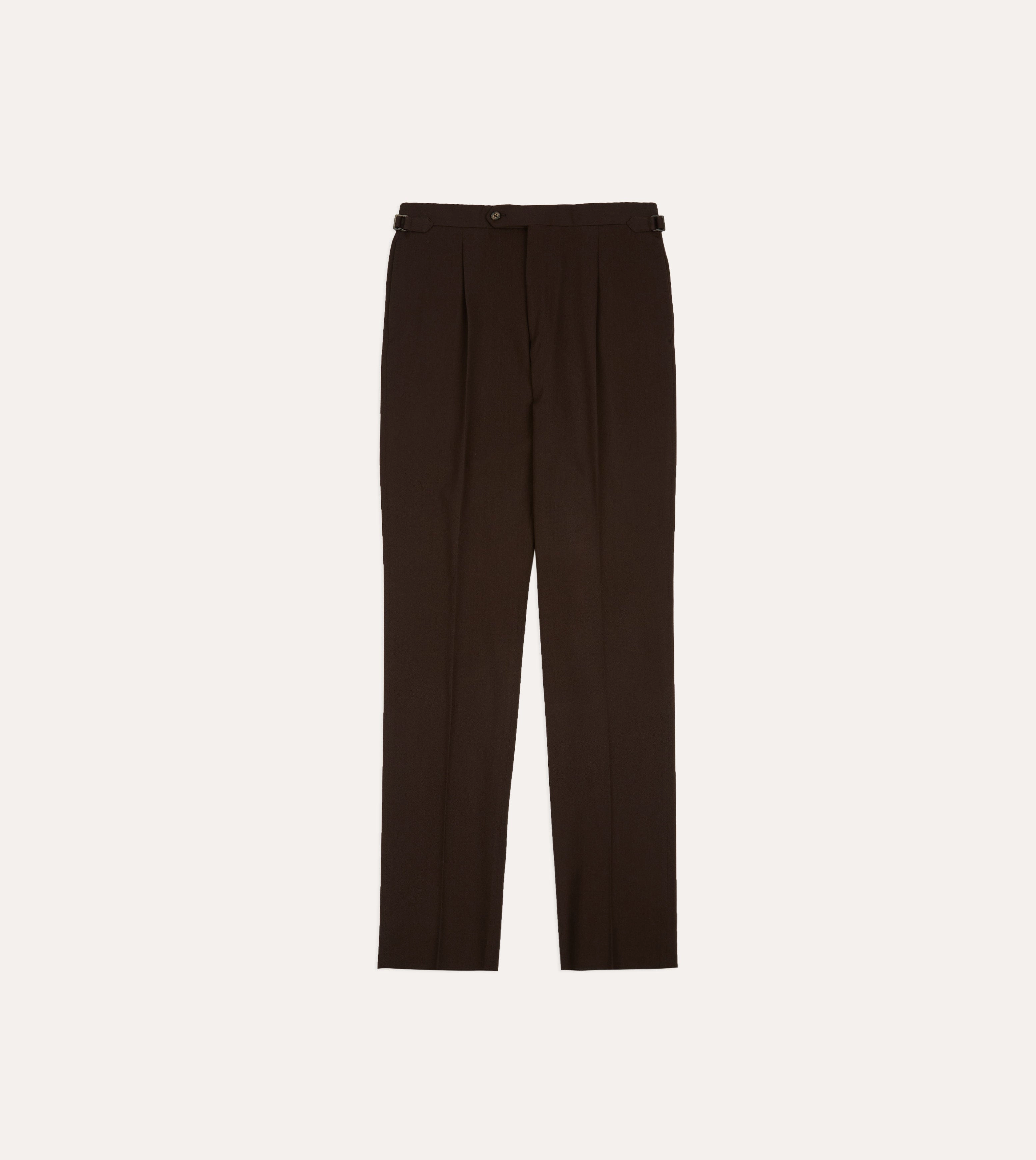 Brown Wool-Cotton Single Pleat Trouser Multi Pocket Configuration Stylish Waistband